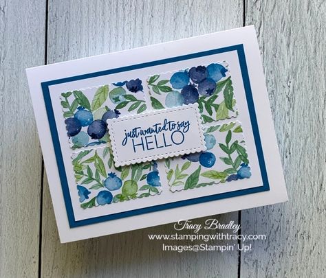 Su Blueberry Bunches, Stampin Up Berry Blessings Cards, Stampin Up Blueberry Bunches, Blueberry Bunches Stampin Up Cards, Stampin Up 2023 Cards, Card Night, Fruit Cards, Designer Paper Cards, July Calendar