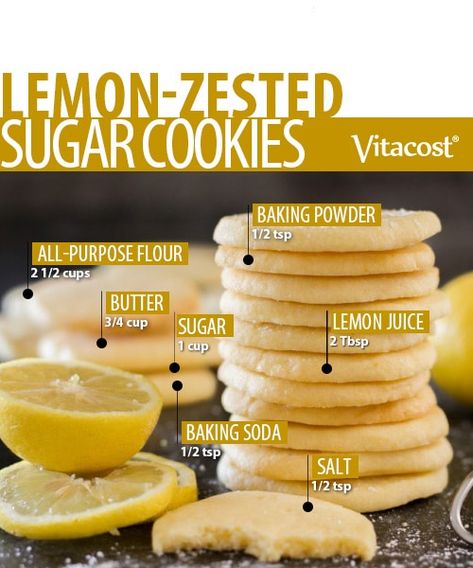 Easy Sugar Cookies With Fresh Lemon Zest | Vitacost.com Blog Lemon Sugar Cookies Recipe, Lofthouse Sugar Cookies, Chewy Sugar Cookie Recipe, Sour Cream Sugar Cookies, Plate Recipes, Vegan Sugar Cookies, Cut Out Cookie Recipe, Gluten Free Sugar Cookies, Lemon Sugar Cookies