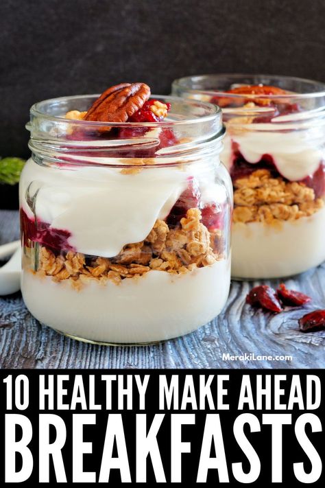 10 Healthy Make Ahead Breakfast Ideas to Boost Your Metabolism | There are so many easy healthy breakfasts you can meal prep for busy weekdays, allowing you to grab and go when you're in a pinch. Eating a breakfast that's high in protein helps boost your metabolism, balance your blood sugar, improve your concentration, and it has the added benefit of weight loss and maintenance (depending on your goals). From protein pancakes to breakfast casseroles, you'll want to bookmark these ideas! Healthy Pre Made Breakfast, Pre Made Breakfast Ideas, Healthy Grab And Go Breakfast, Keri Recipes, Make Ahead Breakfast Ideas, Heart Healthy Breakfast, Metabolic Workouts, Lunch Homemade, Healthy Make Ahead Breakfast