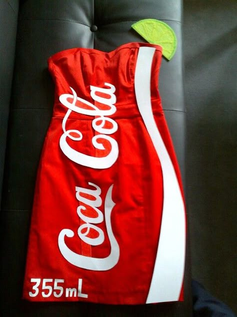 Halloween Costume 2011. DIY Coca Cola costume. Coca Cola Costume Women, Coke Cola Costume, Coke Costume Diy, Cocktail Costume Diy, Drink Costume Ideas, Coca Cola Halloween Costume, Diet Coke Costume, Coca Cola Costume, Coca Cola Outfit