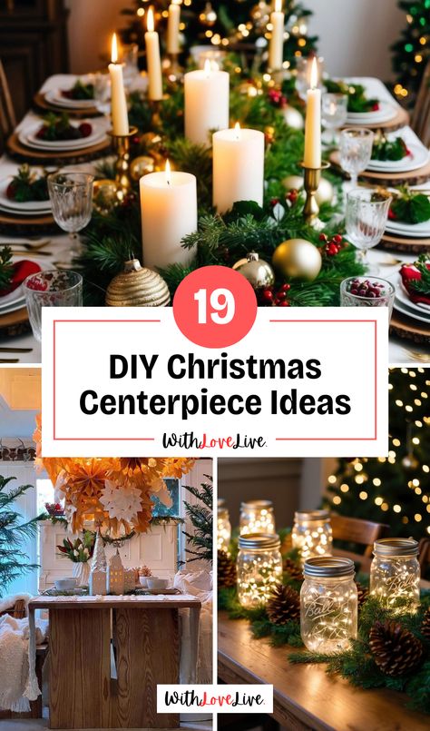 Create the perfect holiday vibe with DIY Christmas centerpiece ideas! 🎄✨ From elegant floral arrangements to rustic candle displays, these creative ideas will make your table shine. Perfect for family gatherings or festive dinners. Save this pin for your holiday decorating inspiration! 📌🎅 Christmas Table Centerpieces Ideas Elegant, Christmas Centerpieces Diy Rustic, Diy Winter Centerpieces, Christmas Table Centerpieces Elegant, Diy Christmas Centerpieces For Table, Centerpiece Ideas Christmas, Diy Christmas Centerpiece Ideas, Floral Christmas Centerpieces, Diy Primitive Decor