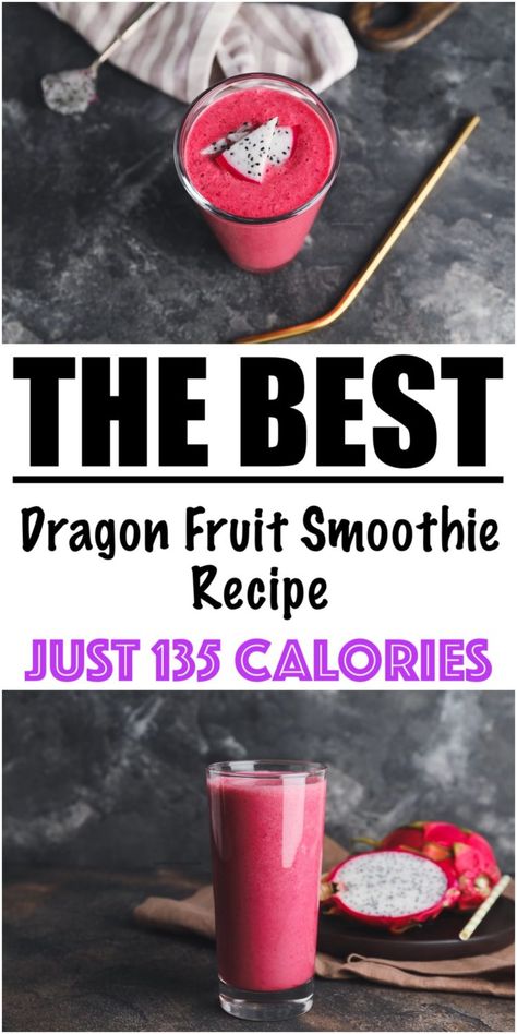 Dragon Fruit Smoothie Recipe {JUST 135 CALORIES} Recipes For Dragon Fruit, Fruit Shakes Recipes, Dragon Fruit Smoothie Recipe, Dragon Fruit Drink, Dragonfruit Recipes, Fruit Smoothie Recipe, Fruit Detox, Tropical Smoothie Recipes, Dragon Fruit Smoothie