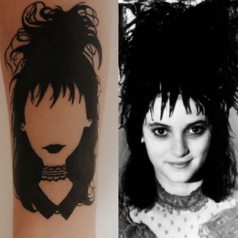 Lydia deetz tattoo beetlejuice ink winona ryder girl hair silhouette drawing sketch fashion black choker nineties dark edgy spooky tattooed inked up makeup movies movie film lips lipstick Lydia Deetz Tattoo Ideas, Winona Ryder Tattoo Ideas, Lydia Deetz Silhouette, Beetlejuice Tattoo Lydia, Beetlejuice Lydia Tattoo, Winona Ryder Tattoo, Lydia Deetz Hair, Lydia Deetz Tattoo, Lydia Tattoo