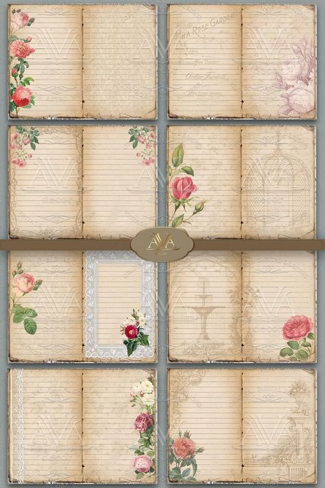 Blank & Lined Journal Pages Printable Rose garden Shabby Pages | Etsy Garden Journal Template, 49 Dragonflies, Garden Journals, Lined Journal Pages, Journal Printables Free, Spring Journal, Gardening Journal, Shabby Chic Journal, Printable Lined Paper