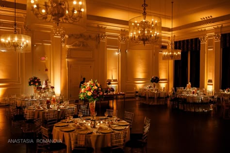 Uplighting Wedding Reception, Dim Lighting Wedding, Wedding Uplighting Ideas, Uplights Wedding Reception, Wedding Uplighting, Gold Uplighting Wedding, Wedding Uplighting Colors, Reception Room, Wedding Reception Uplighting