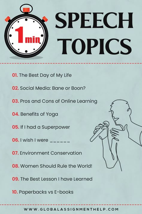 1 minute speech topics Good Speech Topics, Public Speaking Topics High Schools, How To Speech Topics Ideas, Public Speaking Topics Ideas, Speaking Topics For Adults, Persuasive Speech Topics Ideas, How To Write A Speech, Other Words For Because, Interesting Speech Topics Student