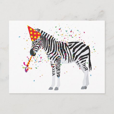 Zebra Birthday, Zebra Party, Party Horns, Zebra Art, Funny Postcards, Wine Parties, Party Poster, Camping Art, Kids Room Art