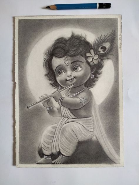 Gopal Drawing, Little Krishna Sketch, Krishna Drawing Sketch, Radhakrishna Drawing, Drawings With Meaning, Color Anime, Doddle Art, Buddhist Art Drawing, Pencil Drawing Images