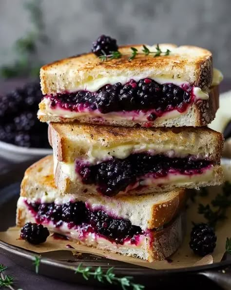 Balsamic Blackberry Bliss Grilled Cheese Blackberry Grilled Cheese, Lobster Cream Sauce, Perfect Grilled Cheese, Bacon Grilled Cheese, Gourmet Grilled Cheese, Classic Grilled Cheese, Grilled Cheese Sandwiches, Grilled Cheese Recipes, Gourmet Treats