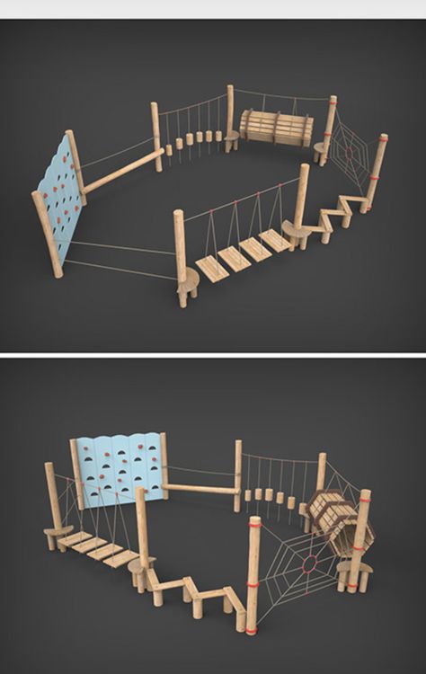 Cool Outside Ideas Backyards, Wooden Obstacle Course, Play Ground Design Plan, Rope Course Backyard, Diy Natural Playground Ideas, Obstacle Course Ideas For Kids Outdoor Diy, Kids Play Yard Ideas Backyards, Playground Add Ons Diy, Low Ropes Course Ideas