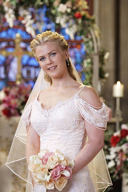 LIVES -- 'Sami Brady & Lucas Roberts 2nd Wedding Attempt 2005/'Stan' Wedding' -- Pictured: (l-r) Alison Sweeney as Sami Brady -- Movie Wedding Dresses, Tv Weddings, Alison Sweeney, Wedding Movies, Days Of Our Lives, Iconic Photos, Formal Style, Wedding Pictures, Beautiful Bride