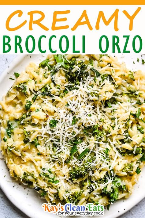 Orzo And Broccoli Recipe, Creamy Orzo Recipes, Orzo Recipes Side, Broccoli Orzo, Orzo Pasta Recipes, Tiny Pasta, Creamy Orzo, Broccoli Side Dish, Orzo Recipe