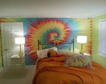 Tie Dye Bedroom, Interior Wall Painting, Tie Dye Room, Cool Beds For Kids, Tie Dye Wall, Tie Dye Painting, Rainbow Wall Mural, Ty Dye, Hippy Room