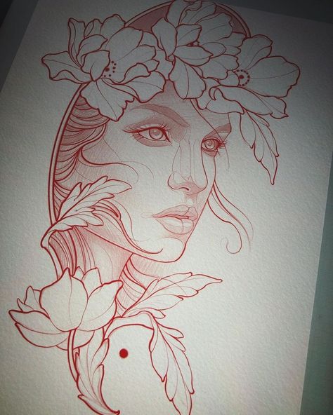 Art Nouveau Vampire, How To Draw Traditional, Tattoo Cartoon Characters, Vintage Lady Tattoo, Neo Traditional Knife, Lady Face Tattoo Design, Lady Face Tattoo, Grape Tattoo, Lady Head Tattoo