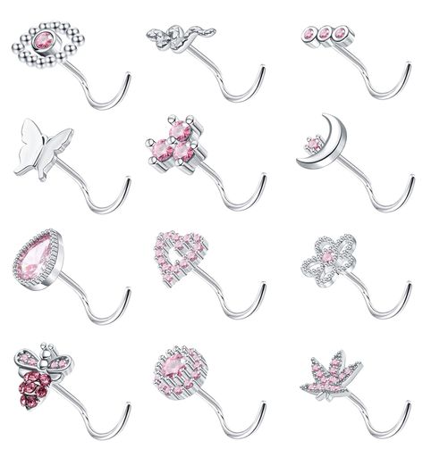 PRICES MAY VARY. Nose Rings Studs----- One pack include 12 styles 20G Screw shaped Nose Rings Stud.Flower,Moon,Butterfly,Heart,Maple leaf,snake and etc, all the basic styles needed for daily use. Cute and unique, make you more trendy and charming and Let you have more wearing options for your every day. Stainless Steel Nose Rings------Made With Surgical Grade Stainless Steel, Durable And Hypoallergenic, Completely Non-Corrosive, Lead And Nickel Free, Also Resistant To Acid, Alkali, No Fading, No Cute Nose Rings, Butterfly Moon, Moon Butterfly, Nose Rings Studs, Nose Piercings, Flower Moon, Nose Studs, Butterfly Heart, Body Jewelry Piercing