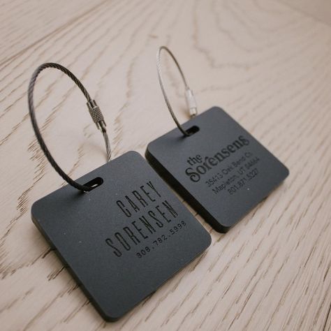 Acrylic Luggage Tags, Laser Products, Travel Luggage Tag, Bench Designs, Black Acrylic, Black Acrylics, Wooden Decor, Card Tags, Luggage Tag