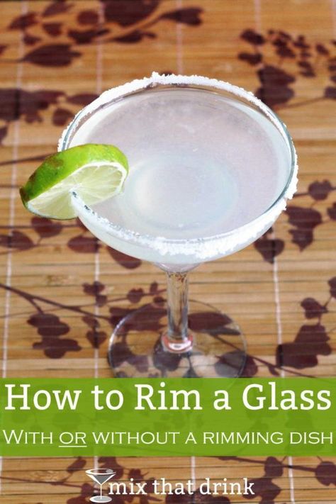 Learn how to rim a glass with salt or sugar. You can use a saucer, or you can buy a special rimming dish. Both methods can work well - it's just a matter of learning the basics and then practicing. https://mixthatdrink.com/how-to-rim-a-glass/ Rim Salt, Glass Video, Basic Cocktails, Party Food Bar, Types Of Cocktails, Gin Recipes, Frozen Margaritas, Candy Drinks, Vodka Recipes