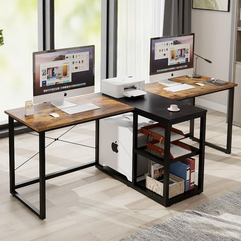 PRICES MAY VARY. [Two Person Workstation Desk]: This 92.5’’ double computer desk accommodates two people perfectly, offering a spacious and modern side-by-side workspace, great for organizing and sharing work space with your partner, workmate or family. At the same time the center storage stand can provide independent space to prevent distractions. [PC Case Stand for 2 People]: The inner shelf of the two person table is specially designed as CPU stand,with spacious space to hold 2 CPU host.The h Heat Press Table, Desk For Two People, Double Computer Desk, Dual Desk, Long Computer Desk, Pilot School, Desk Retro, Computer Workstation Desk, Bedroom Office Combo