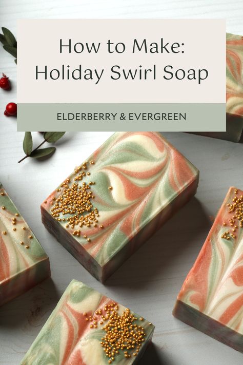 The new Elderberry & Evergreen Fragrance behaves wonderfully in cold process, making it a perfect choice for this festive swirly soap project. Homemade Christmas Soap, Cold Process Soap Recipes, Soap Tutorial, Swirl Soap, Christmas Soap, Lotion Bar, Soap Recipe, Goats Milk, Soap Packaging