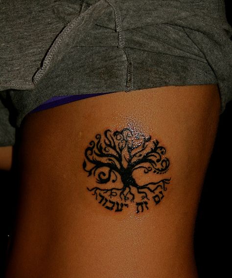 This too shall pass..   fantastic tattoo.. Jewish Tattoo, Tattoos On Side Ribs, Family Tree Tattoo, Tree Of Life Tattoo, This Too Shall Pass, Side Tattoos, Rib Tattoo, Tree Tattoo, Compass Tattoo