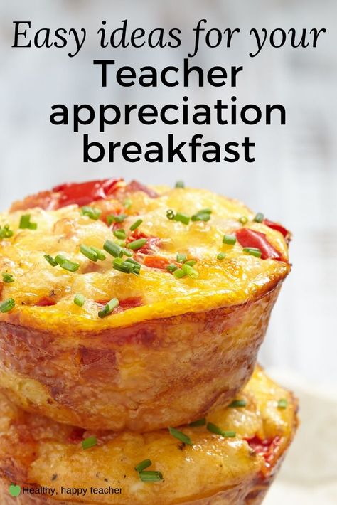 Want to show a teacher some appreciation? How about having a shared breakfast, featuring some of these teacher appreciation breakfast ideas! #teacherappreciation #teacherappreciationideas #teacherappreciationbreakfast Teacher Back To School Breakfast Ideas, Teacher Appreciation Food Ideas For Staff, Teacher Appreciation Brunch Ideas, Teacher Breakfast Ideas Simple, Breakfast Ideas For Teacher Appreciation, Easy Staff Breakfast Ideas, Teachers Breakfast Ideas, Breakfast For Teachers Appreciation, Teacher Breakfast Bar