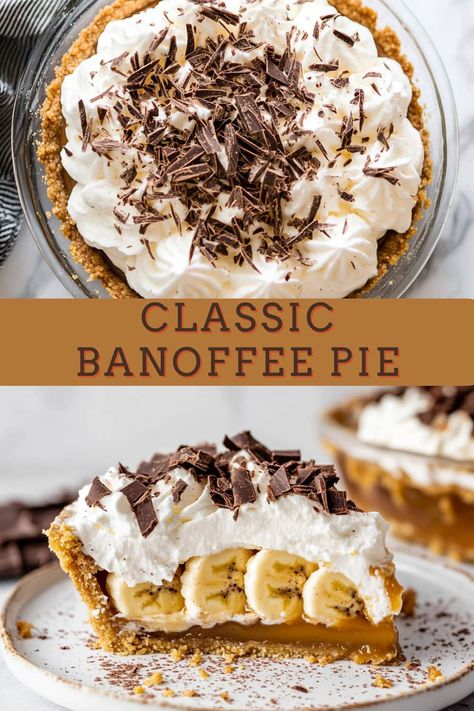 Nothing brings me joy quite like a slice of banoffee pie. Between the buttery crust, thick caramel filling, and fresh bananas, it's the perfect dessert. Banoffee Pie Recipe Easy, Banana Foster Pie Recipe, Peanut Butter Banana Pie, Banana Caramel Pie, Banoffee Tart, Award Winning Pies, Banoffee Pie Recipe, Dessert Pies, Banana Cream Pie Recipe