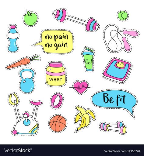 Sports Day Poster, Sport Stickers, Gym Stickers, Fitness Stickers, Textile Embroidery, Bubble Quotes, Doodle Girl, Creative School Project Ideas, Training Design