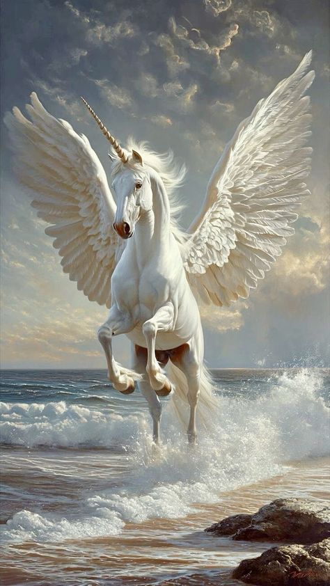 Pegasus Art, Unicorn Artwork, Unicorn And Fairies, Pegasus Unicorn, Magical Horses, Unicorn Pictures, Winged Horse, Fantasy Horses, Unicorn Horse