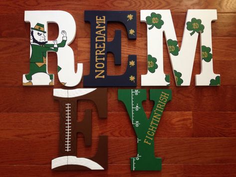 Custom Hand-Painted NOTRE DAME Wood Letters by SweetDreamsLetters Notre Dame Baby, Baby Boy Football, Painted Wood Letters, Diy Letters, Painted Letters, Letter Wall, Custom Hand Painted, Wood Letters, Wooden Letters