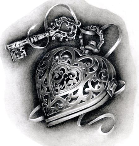 Heart locket tattoo design by Hannah Catherine Falvey Heart Lock Tattoo, Tattoo Initials, Heart Locket Tattoo, Victorian Crown, Key Tattoo Designs, Tattoo Ribs, Lock Tattoo, Locket Tattoos, Tato Flash