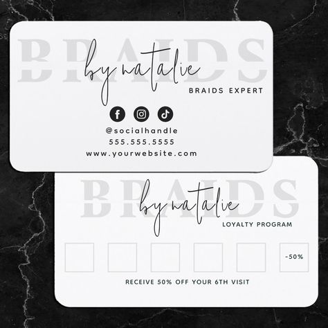 Business Card Hairstylist, Braids Business, Cosmetology Business Cards, Stylist Business Cards, Hairstylist Business Cards, Modern Business Card, Professional Business Card, Brand Loyalty, Hair Braiding