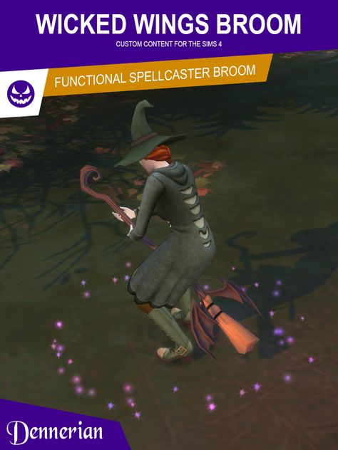 Sims 4 CC - Wicked Wings Broom for Spellcasters — DennerianCC Sims 4 Functional Broom, The Sims 4 Occult Cc, Sims 4 Witch Mods, Sims 4 Spellcaster, Sims 4 Spellcaster Cc, 4 Witches, Los Sims 4 Mods, Ts4 Mods, Night Ride