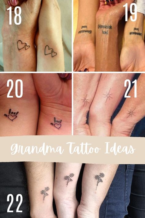 Beautiful Honoring Grandma Tattoos + Ideas - TattooGlee Mom Grandma Tattoos, Small Grandma Memorial Tattoos, Small Remembrance Tattoos Simple Grandma, Small Tattoos For Grandma, Grand Parent Tattoo Ideas, Grandmother Tattoos For Grandchildren, Mom Daughter And Grandma Tattoos, Grandkid Tattoos For Grandma, Tattoo In Honor Of Grandma