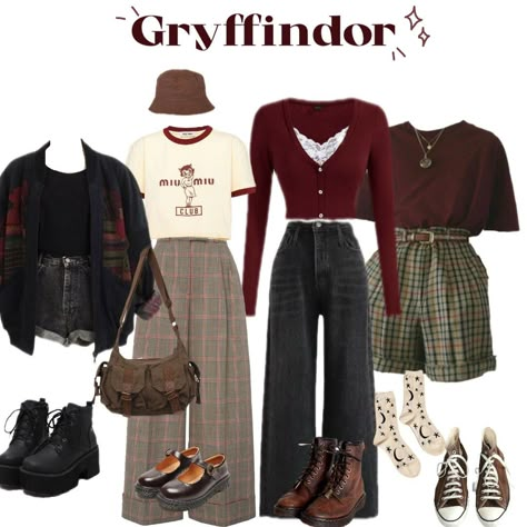 #gryffindoroutfit #harrypotter #gryffindor Grifindor Aestethic Outfits, Cute Hogwarts Outfits, Griffendor Aesthetic Outfits, Harry Potter Inspired Outfits Gryffindor, Griffindor Outfits Aesthetic, Harry Potter Outfit Ideas Gryffindor, Gryfinndor Outfit, Gryffindor Academia, Harry Potter Core Outfits