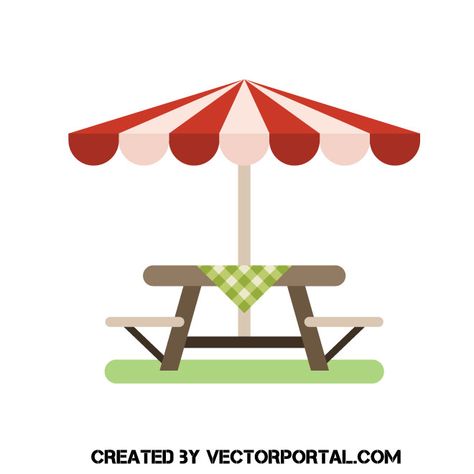 Picnic table with umbrella vector clip art Picnic Table Illustration, Picnic Table Drawing, Picnic Logo, Picnic Table Party, Picnic Table Wedding, Picnic Images, Art Tables, Dupatta Painting, Bbq Decorations