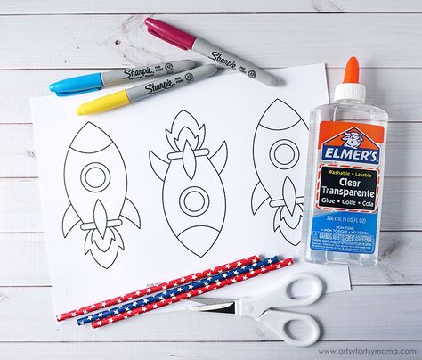 Rocketship Printables Free, Rocket Straw Craft, Easy Rocket Craft, Free Rocket Ship Printables, Straw Rockets Template, Straw Rocket Craft, Paper Rocket Craft, Rocket Ship Craft, Straw Rockets