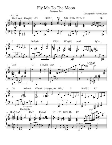 Download and print in PDF or MIDI free sheet music for fly me to the moon by Bart Howard arranged by David.izr for Piano (Solo) Fly Me To The Moon Piano Sheet Music, Free Printable Sheet Music, Music Theory Lessons, Pop Sheet Music, Jazz Sheet Music, Song Sheet, Fly Me To The Moon, Piano Music Notes, Jazz Piano