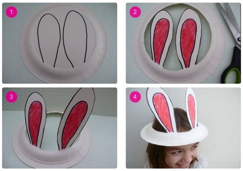 Quick-Easy-Easter-Bonnet-Idea-Paper-Plate-Bunny-Ears Easter Crafts To Make, Valentine Paper, Easter Paper Crafts, Easter Arts And Crafts, Easter Hats, Easy Easter Crafts, Easter Bunny Crafts, Easter Bonnet, Holiday Crafts For Kids