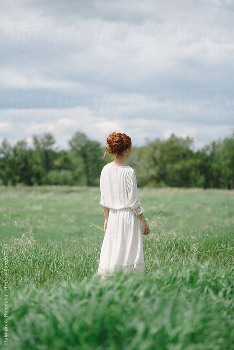 Woman In White Dress, Girl In White Dress, Standing Woman, Women Standing, Country Woman, Woman In A Field, Woman In Field, Standing In A Field, Young Woman