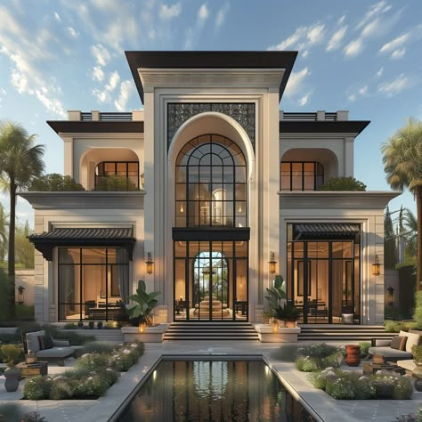 Luxurious Villa Exterior, Luxury Dream Homes Exterior, Gorgeous House Exterior, Dream House Exterior Modern Luxury, Minimalist Exterior House, Dream Home Design Exterior, Mansion Exterior Design, Best Villa Design, Classical Architecture Exterior