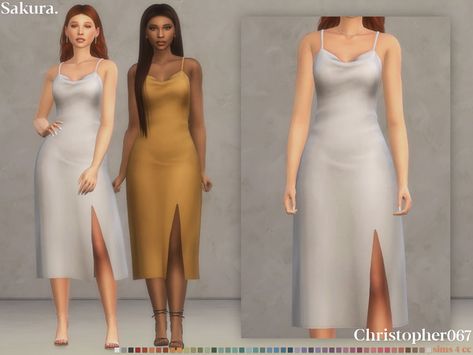 Ts4 Cc Dress, Cc Dress, Silk Cowl Neck Dress, Sakura Dress, Sims 4 Mods Clothes, Sims Community, Ts4 Cc, Sims 4 Cc, Maxis Match