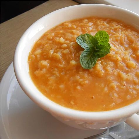 Turkish Red Lentil 'Bride' Soup Recipe - Allrecipes.com Lentil Soups, Easy Soups To Make, Turkish Bride, Red Lentil Soup Recipe, Bulgur Salad, Clean Eating Lifestyle, Lentil Soup Recipes, Mint Recipes, Red Lentil Soup