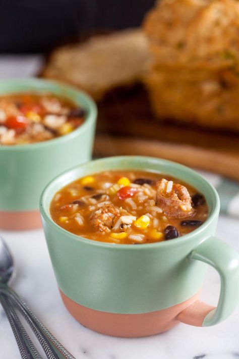 Southwest Chorizo Soup has a bunch of vegetables and spicy chorizo. What more could you want in a soup? Chorizo And Rice, Chorizo Soup Recipes, Chorizo Soup, Quirky Cooking, Diary Free, Best Soup Recipes, Delicious Soup Recipes, Rice Soup, Easy Soup Recipes