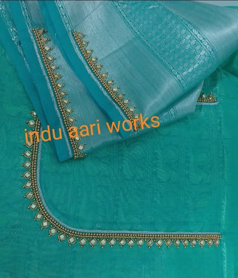 Very Simple Aari Work Blouse Design, Blue Blouse Designs, Mirror Work Blouse Design, Aari Design, Latest Bridal Blouse Designs, Latest Blouse Designs Pattern, Hand Work Design, Embroidery Fashion Detail, Aari Designs