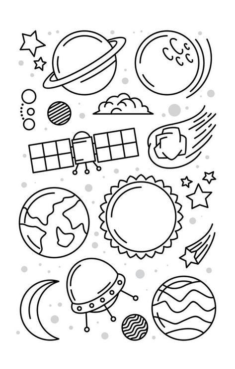 Minimalistic Space Tattoo, Space Drawing Aesthetic, Space Doodles Aesthetic, Minimalist Tattoo Hand, Outer Space Clipart, Outer Space Drawing, Rabbit Headband, Outer Space Design, Aliens Guy