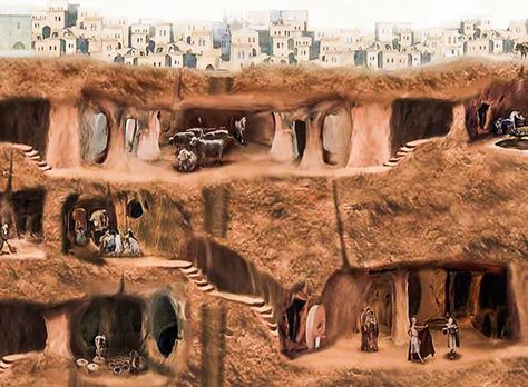 DERINKUYU UNDERGROUND CITY IN CAPPADOCIA, TURKEY - Journey Era Ancient Underground City, Underground City, Secret Passages, Underground Caves, Turkey Tour, Cappadocia Turkey, Rome Antique, Empire Romain, Underground Tunnels