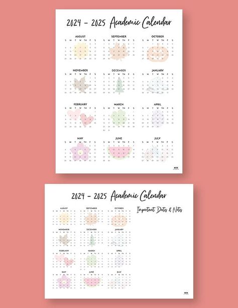 Choose from 24 unique 2024-2025 academic calendars (available in portrait and landscape) perfect for the upcoming school year. 100% FREE! Print from home! Academic Calendar, Free Print, April May, Calendar Printables, Important Dates, School Year, From Home