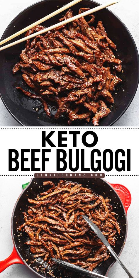 Looking for weeknight dinner recipes? Learn how to make Keto Beef Bulgogi! You'll be skipping takeout once you try this delicious home-cooked meal that's also low-carb and gluten-free. Pair it with cauliflower rice and turn it into a Korean bowl! Keto Beef Meals, Keto Recipes Dinner Beef, Keto Asian Beef Recipes, Low Carb Beef Meals, Low Carb Asian Recipes, Keto Asian Ground Beef Recipes, Low Carb Korean Beef, Keto Korean Beef, Keto Korean Beef Bowl