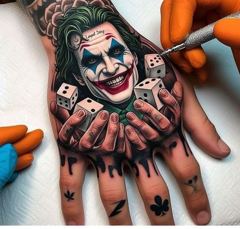 Strong Tattoos Men, The Joker Tattoo Ideas, The Joker Tattoo, Joker Hand Tattoo, Tato Joker, Joker Tattoos, Tato 3d, Unique Hand Tattoos, Font Tato