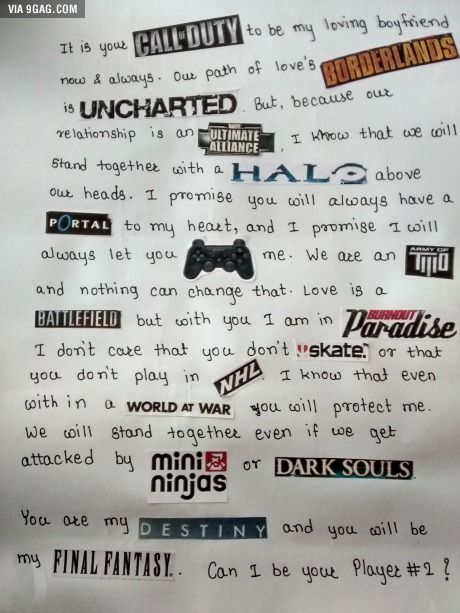 Best love letter ever!                                                                                                                                                     More Love Notes For Girlfriend, Gifts For Gamer Boyfriend, Gamer Couple, Dance Proposal, Gamer Boyfriend, Cute Nerd, Happy Birthday Lettering, Birthday Letters, Diy Gifts For Boyfriend